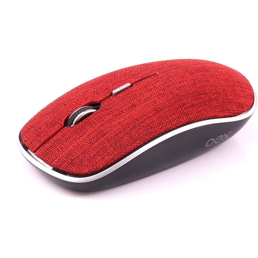 Mouse Wireless OEX Twill MS600 Bluetooth Vermelho 1600Dpi Receptor Nano USB Revestido em Tecido