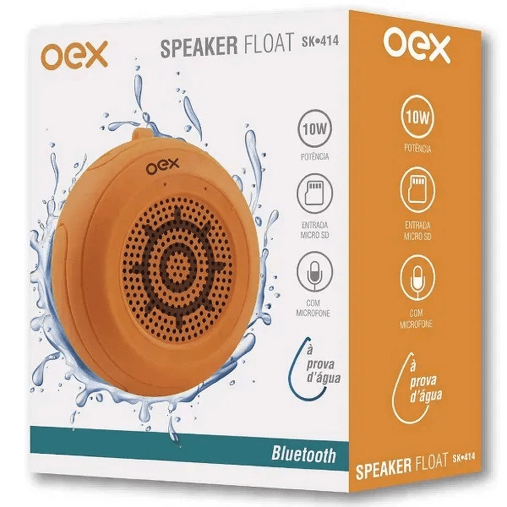 Caixa de Som a Prova D'Água OEX Speaker Float SK414 10W Laranja com Microfone Entrada Micro SD - 1