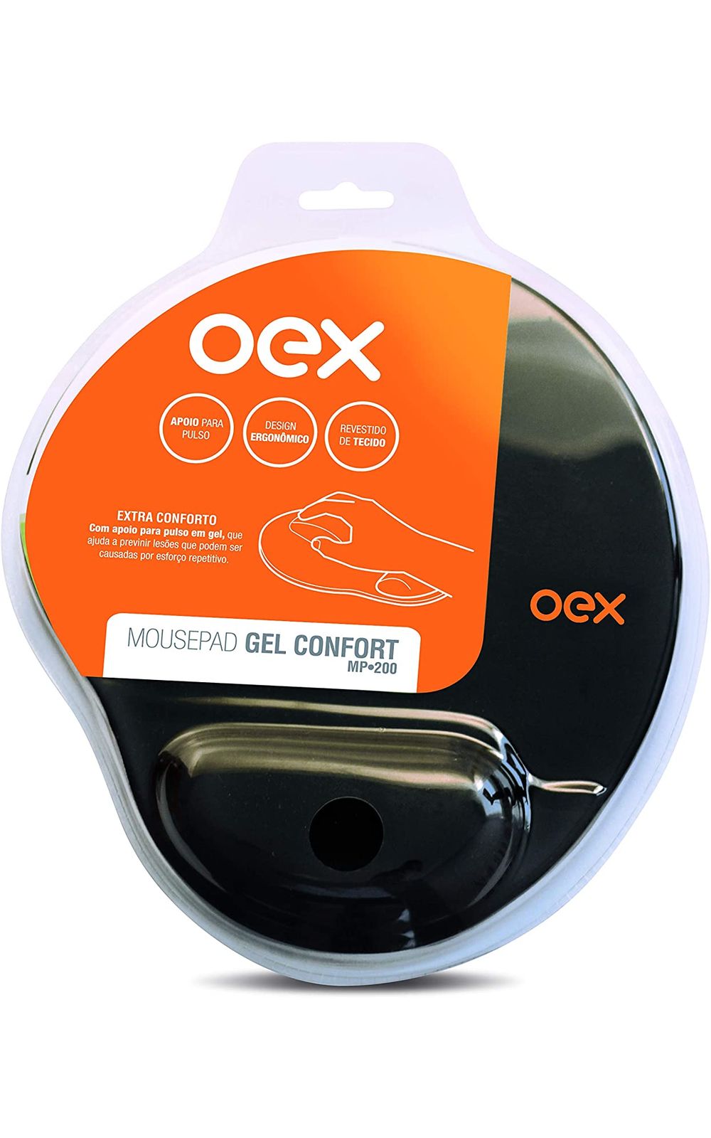 Foto 2 - Mouse Pad OEX Gel Confort MP200 Preto com Apoio em Gel