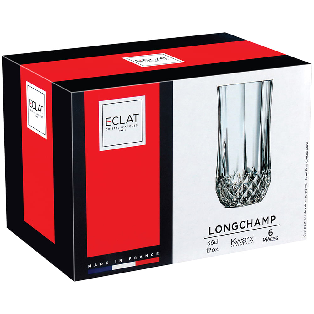 Copo 6 peças Cristal Transparente 360Ml Longchamp Long Drink 14X7X7Cm - 1