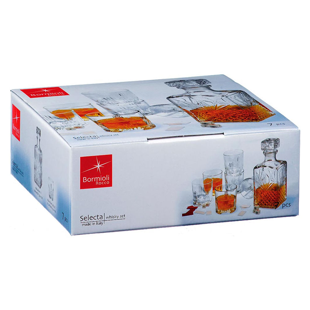 Garrafa/Copos Uísque Vidro Transparente 1L/285Ml Bormioli Rocco Selecta 7 Peças - 1