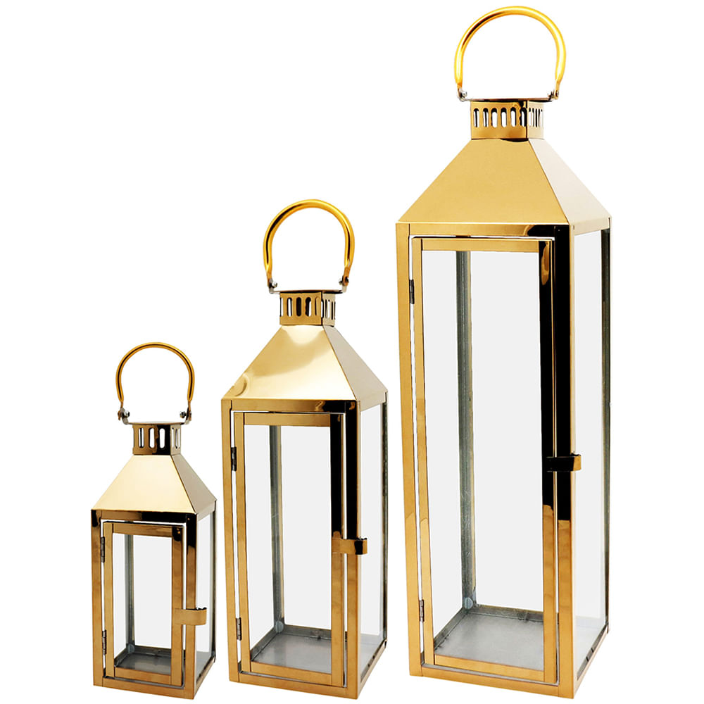 Lanterna 3 peças Inox Dourado Zummi