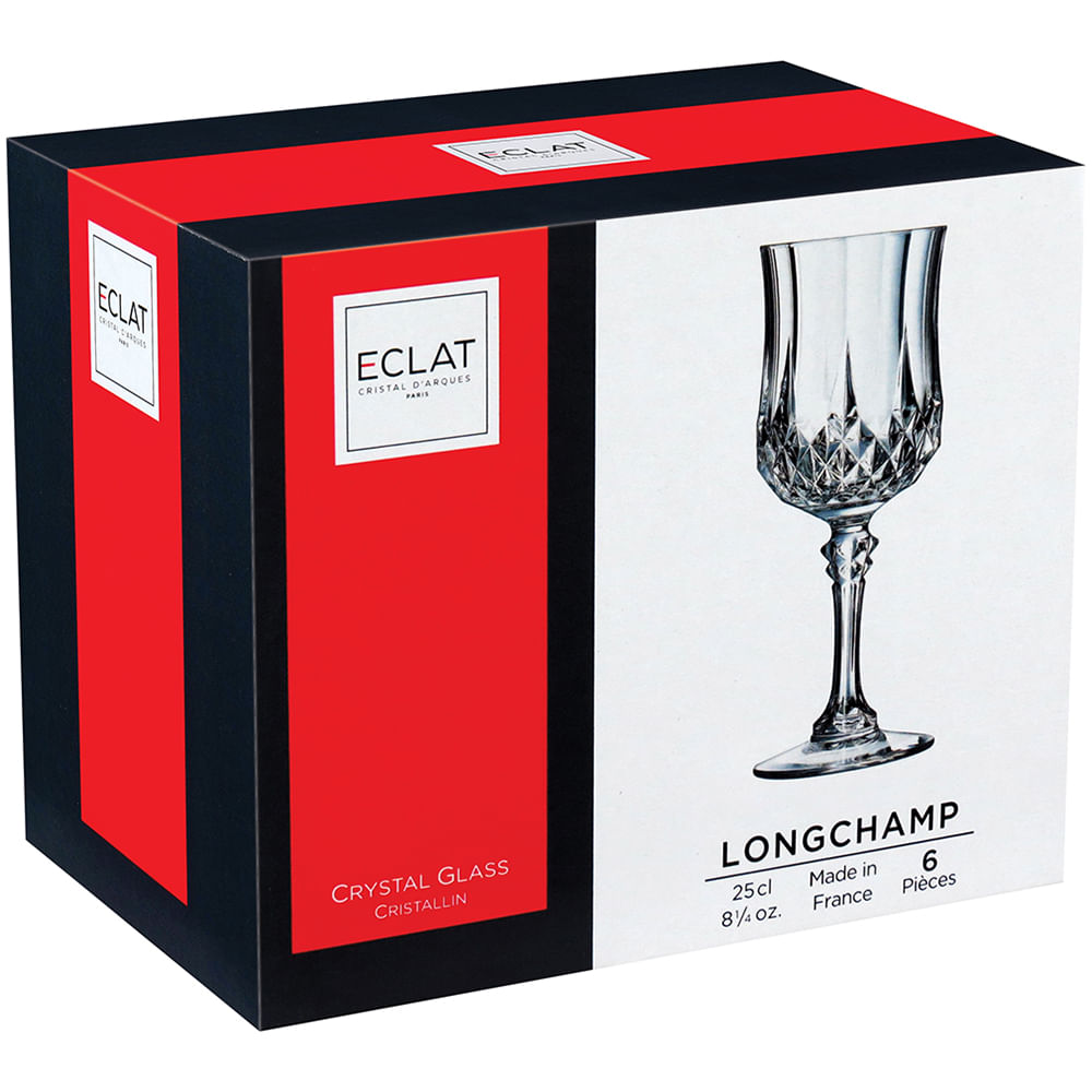 Taça Água 6 peças Cristal Transparente 250Ml Longchamp 18X7X7Cm - 1