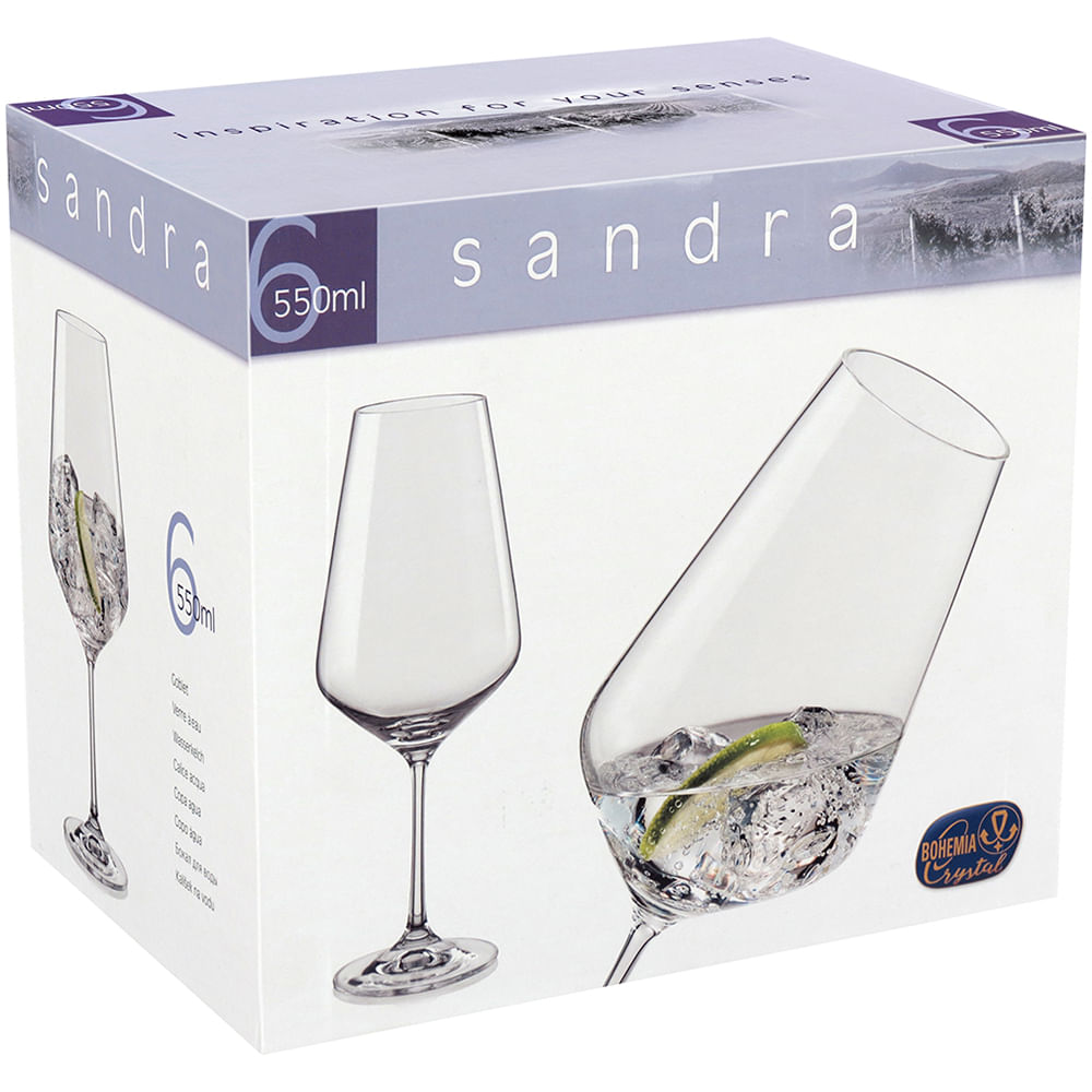 Taça Água 6 peças Cristal Transparente 550Ml Bohemia Sandra 25X10X10Cm - 1