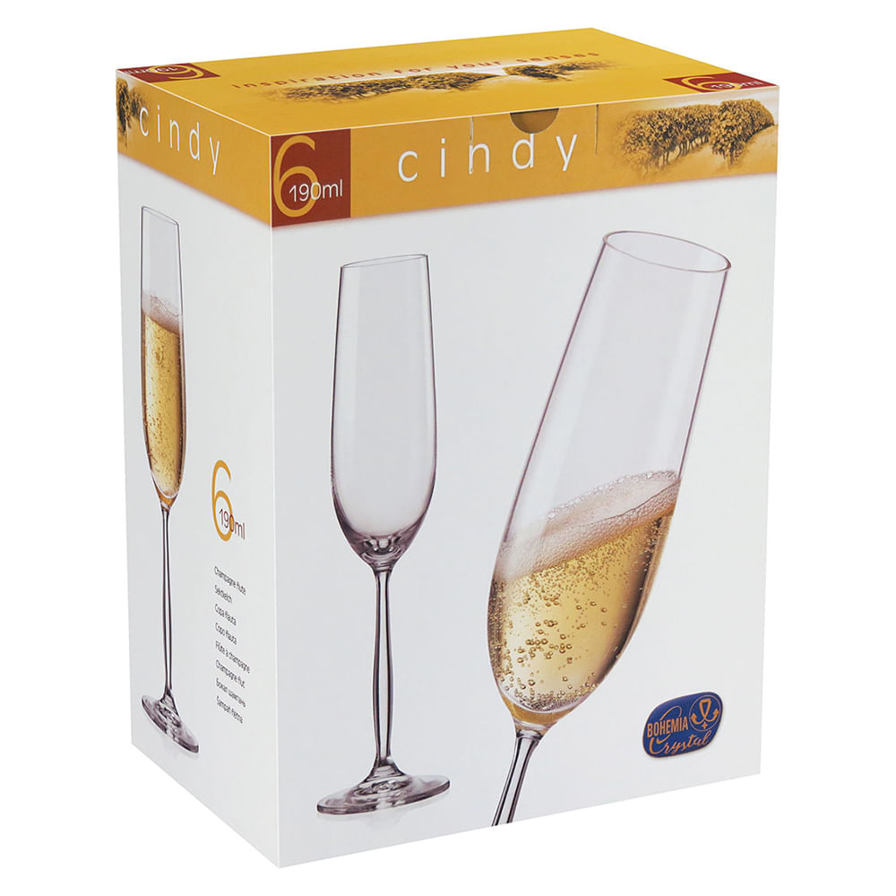Taça Champagne 6 peças Cristal Transparente 190Ml Bohemia Cindy 26X7X7Cm - 1