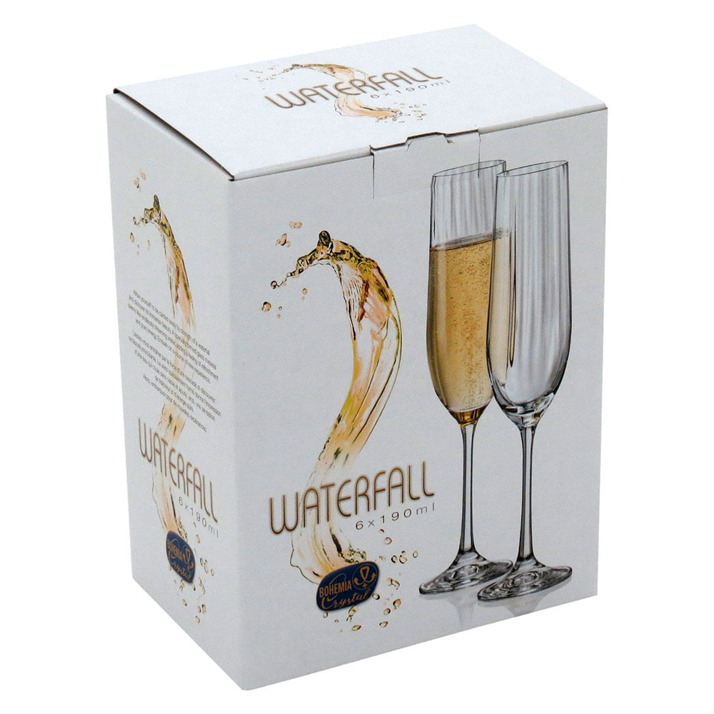 Taça Champagne Cristal Transparente 190Ml Bohemia Waterfall 24X6X6Cm 6 Peças - 1