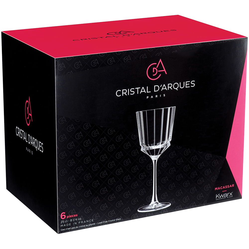 Taça Vinho 6 peças Cristal Transparente 250Ml Macassar 20X8X8Cm - 1