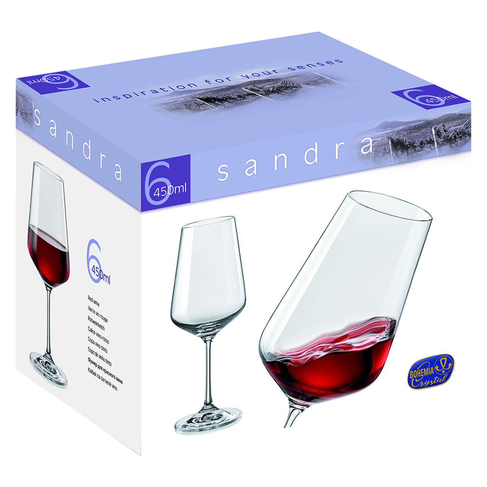 Taça Vinho 6 peças Cristal Transparente 450Ml Bohemia Sandra 24X9X9Cm - 1