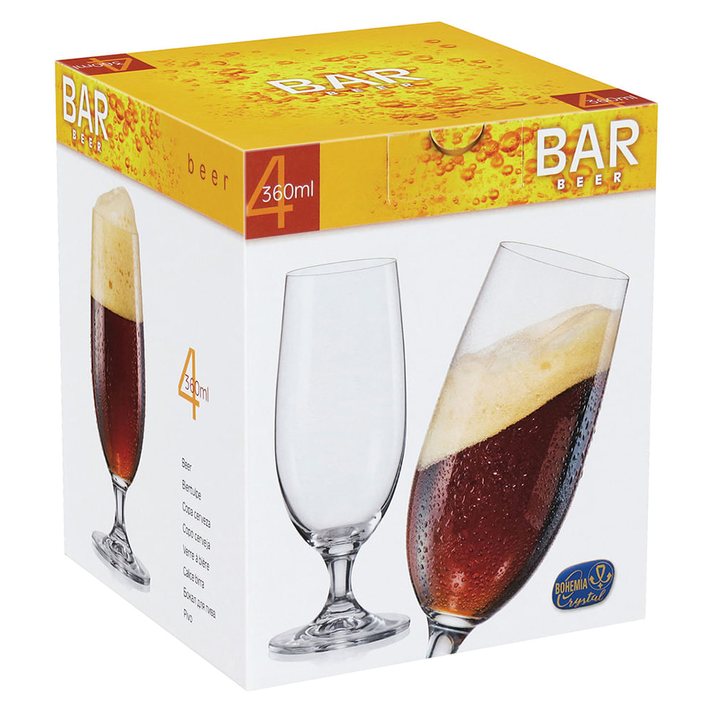 Taça Cerveja 18X8X8Cm 360Ml Cristal Transp Bohemia Bar 4 Peças