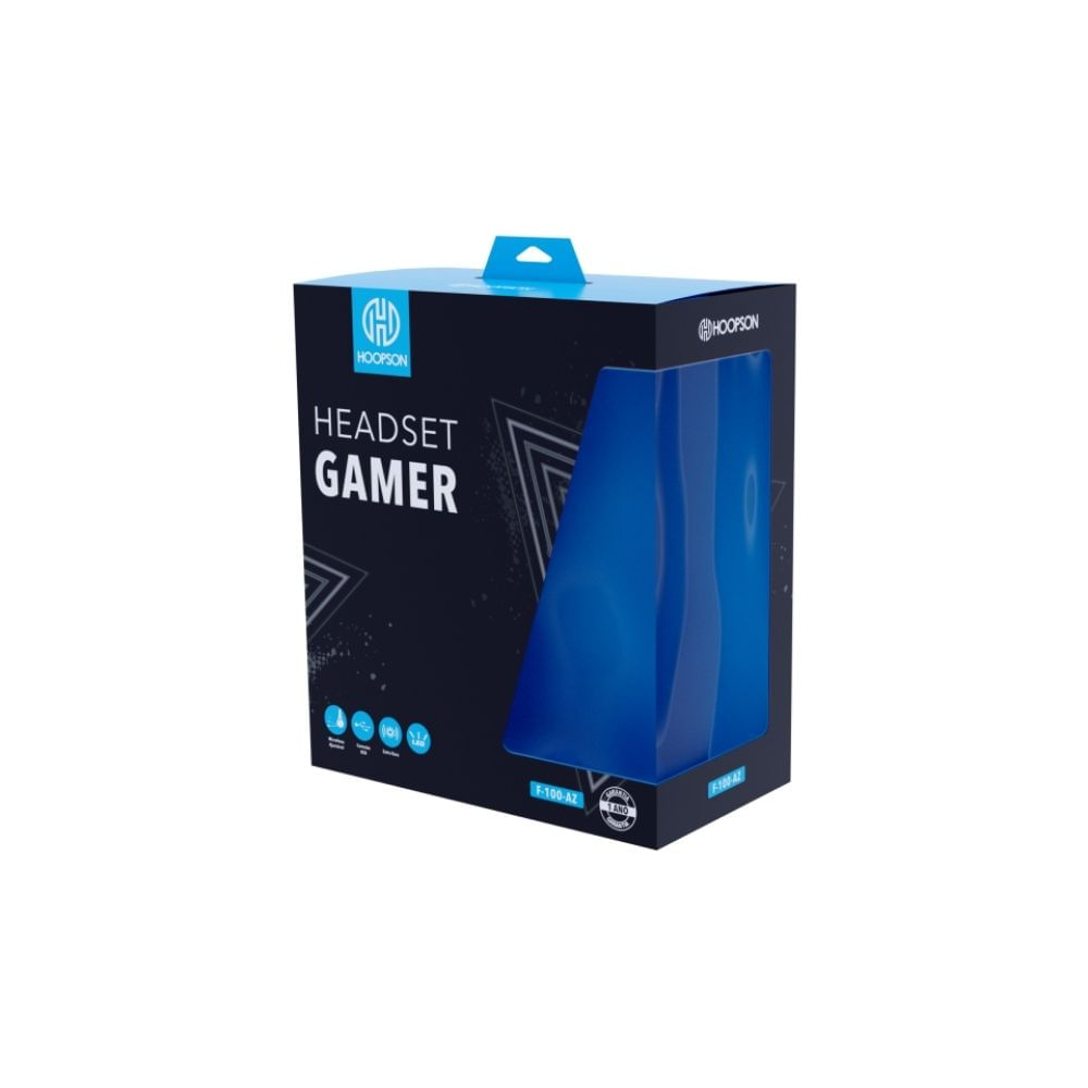 Headset Gamer Hoopson Led F-100-AZ Preto e Azul - 2