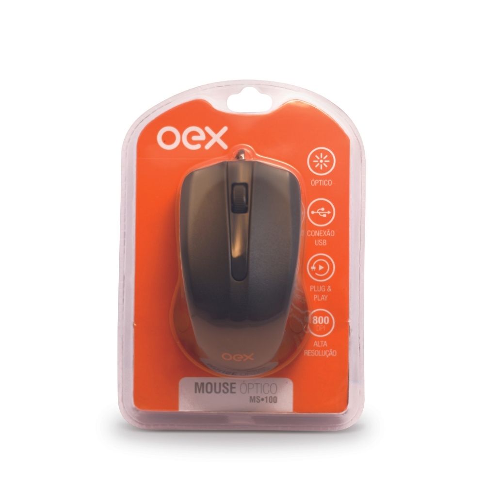 Mouse Com Fio 1000 Dpi Oex Ms100 - Preto