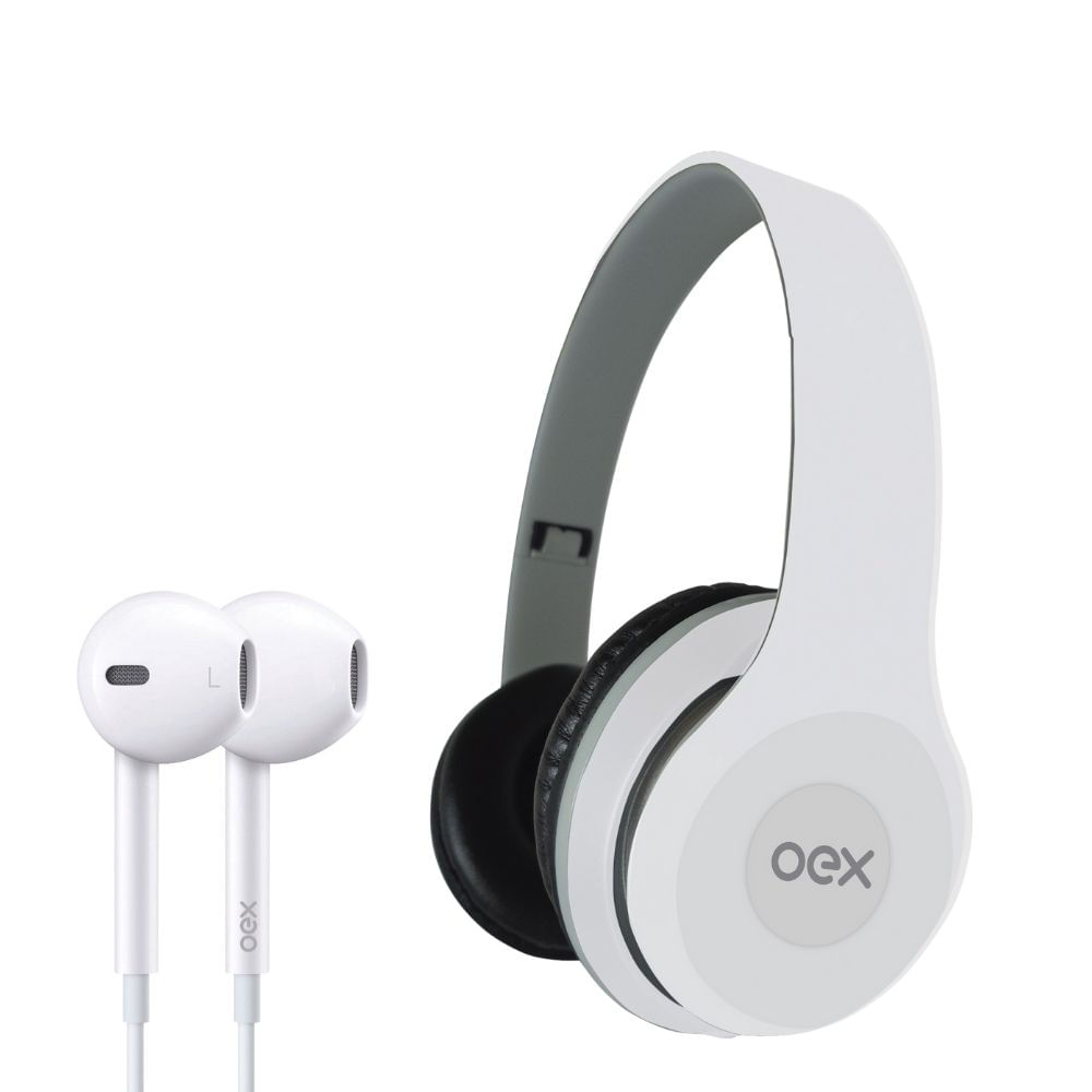 Combo Headset E Fone De Ouvido Com Microfone Oex Twin Hf100 - Branco