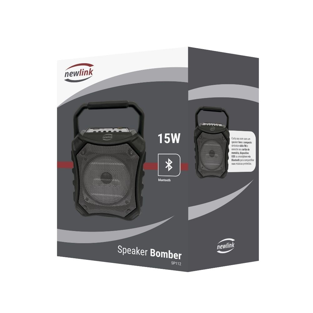 Caixa De Som Bluetooth 15W Newlink Bomber Sp112 - Led, Fm E Entrada Para Cartao Micro Sd Cinza
