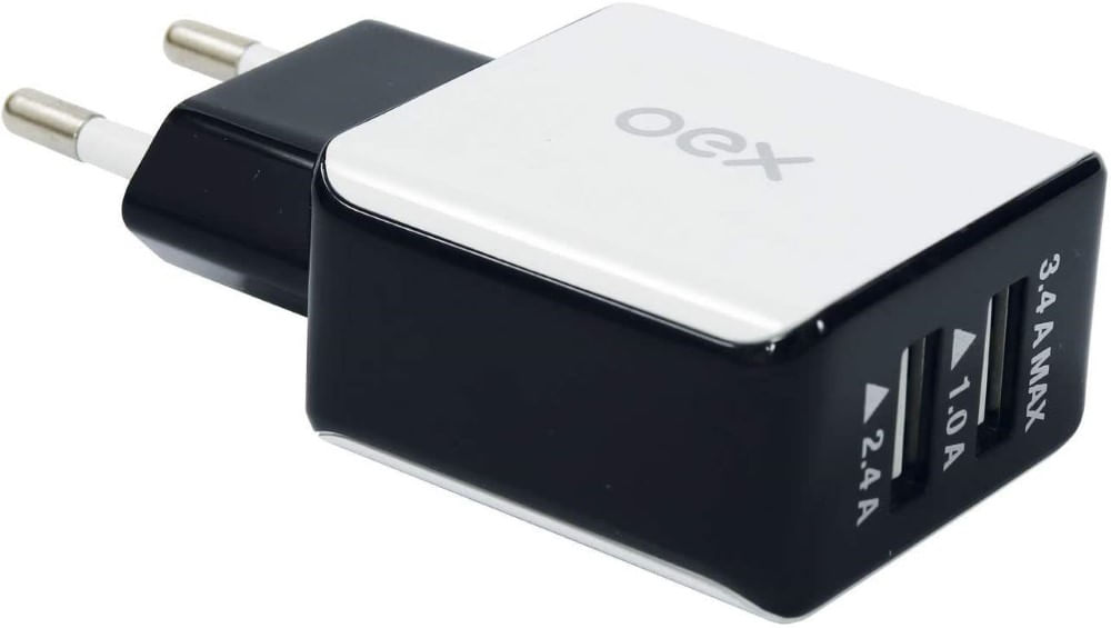 Carregador De Tomada Com Duas Entradas Usb Oex Cg201 - Preto