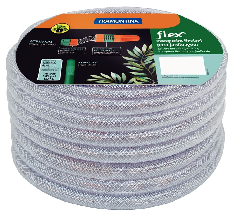 Mangueira Flex Tramontina Transparente PVC Engate Rosqueado e Esguicho 25m - 2