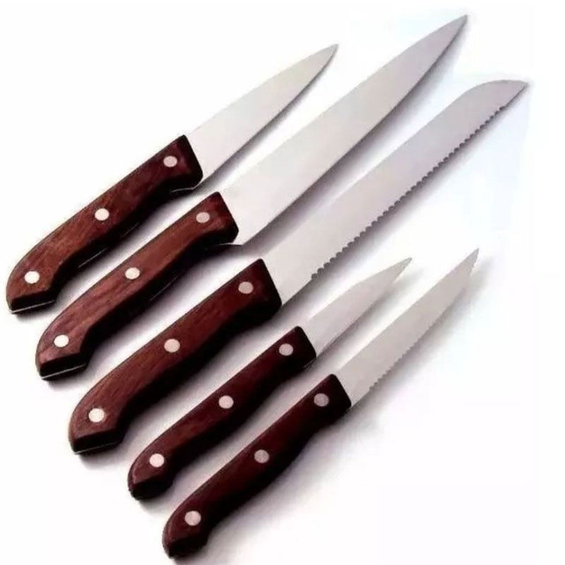 Conjunto facas e cepo Essential 5 peças marrom