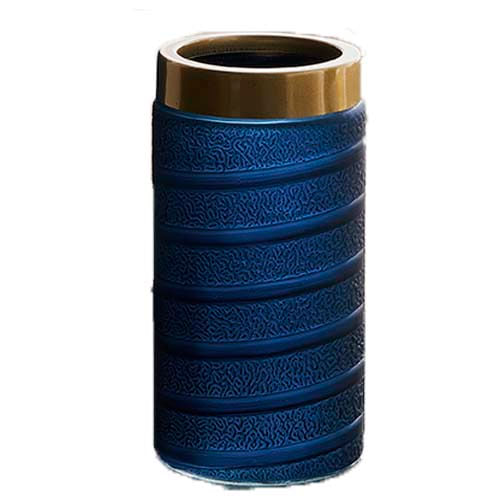 Vaso De Vidro Azul Escuro C/Anel Dourado H27,5Cm - Contemporâneo - Adely Decor