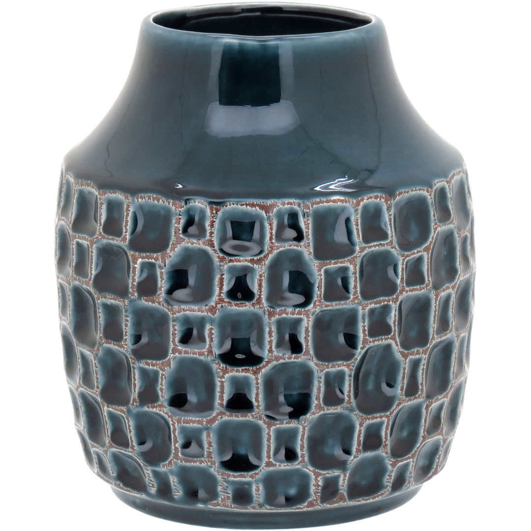 Vaso 19X14X14 cm Cerâmica Azul Zimbeu