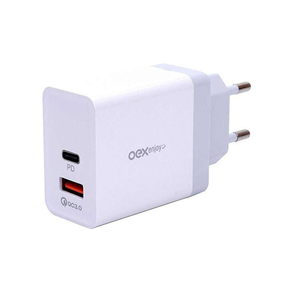 Carregador De Tomada Turbo Com Entrada Usb E Usb-C Oex Cg203 - 36W Branco - 1