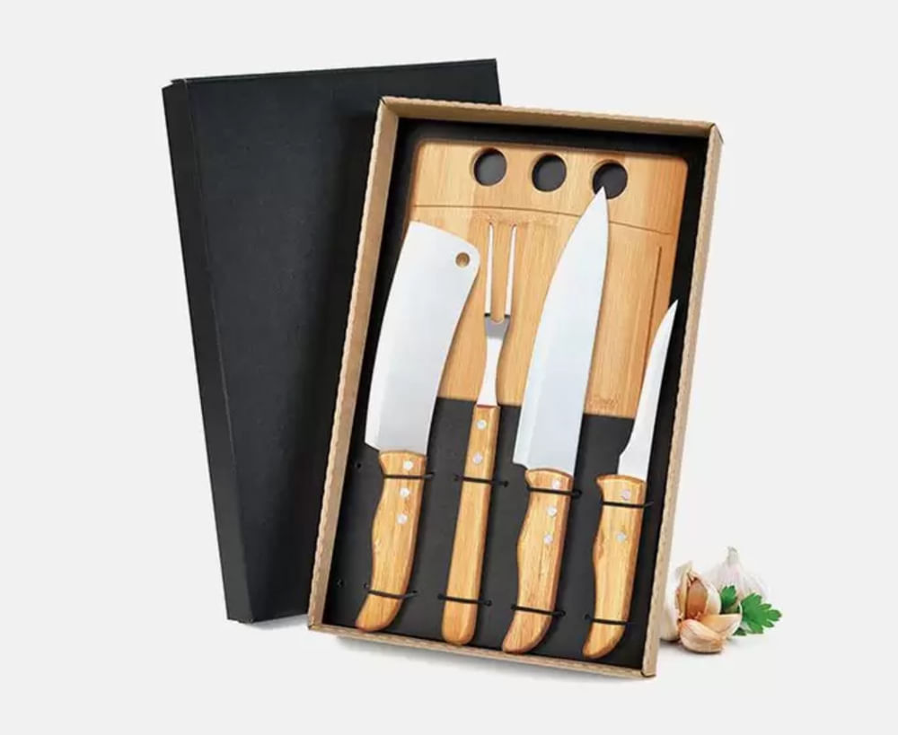 Kit Para Churrasco / Cozinha Em Bambu/Inox - 5 Pçs Welf - 1