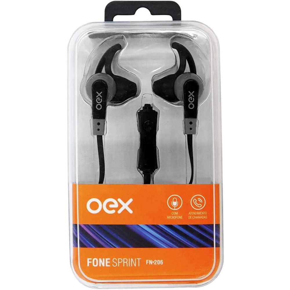 Fone De Ouvido Intra Auricular Esportivo Com Microfone Oex Sprint Fn206 - Cinza - 1