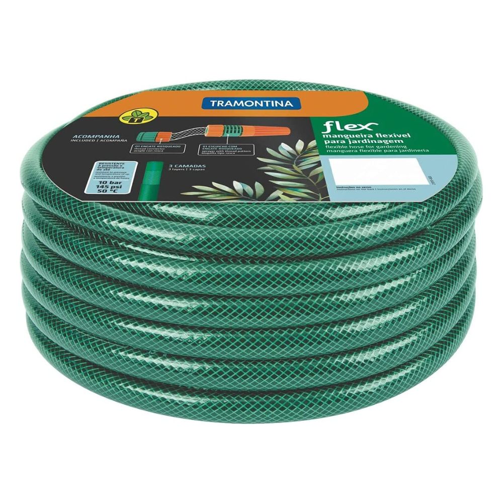 Mangueira Flex Tramontina Verde PVC Engate Rosqueado e Esguicho 25m - 1