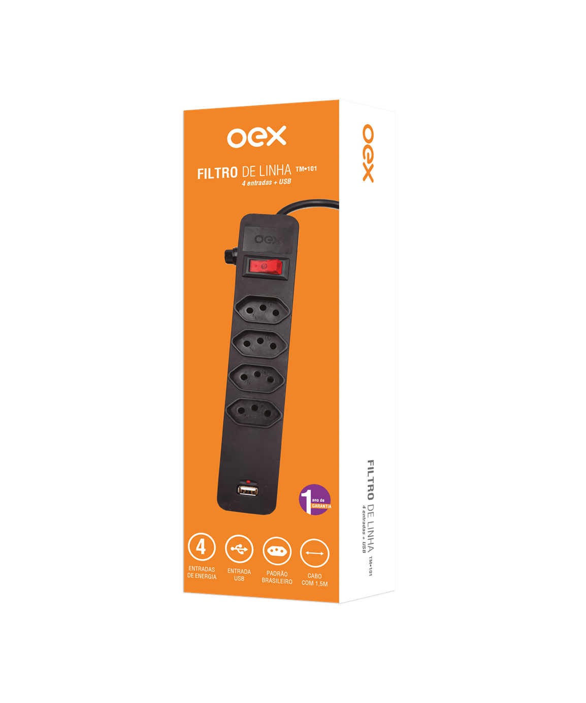 Filtro De Linha Régua Extensão 4 Entradas E Usb Tm101 OEX - 1