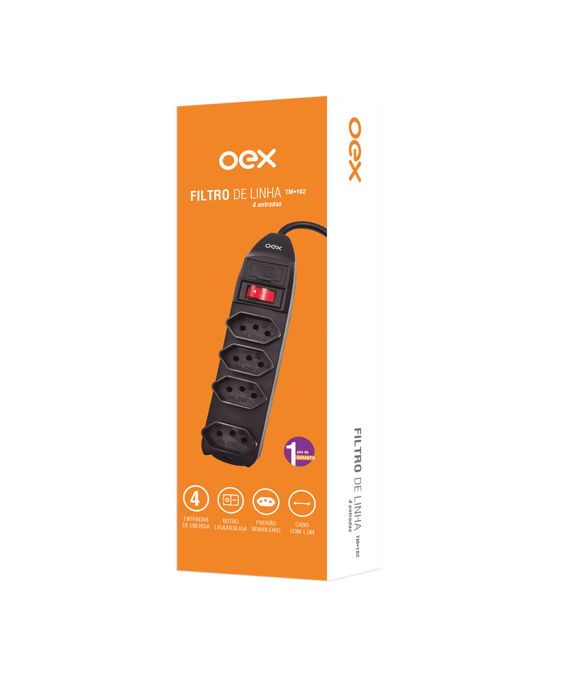 Filtro De Linha Régua Extensão 4 Entradas 1,5M Preto Tm102 OEX - 1