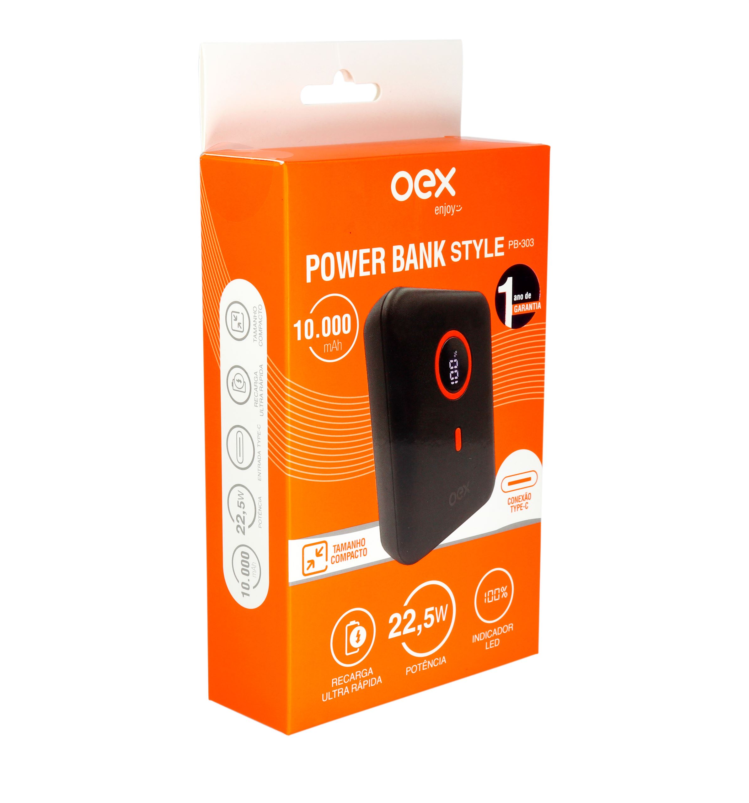 Carregador Portátil Power Bank Style 10.000Mah Preto OEX - 4