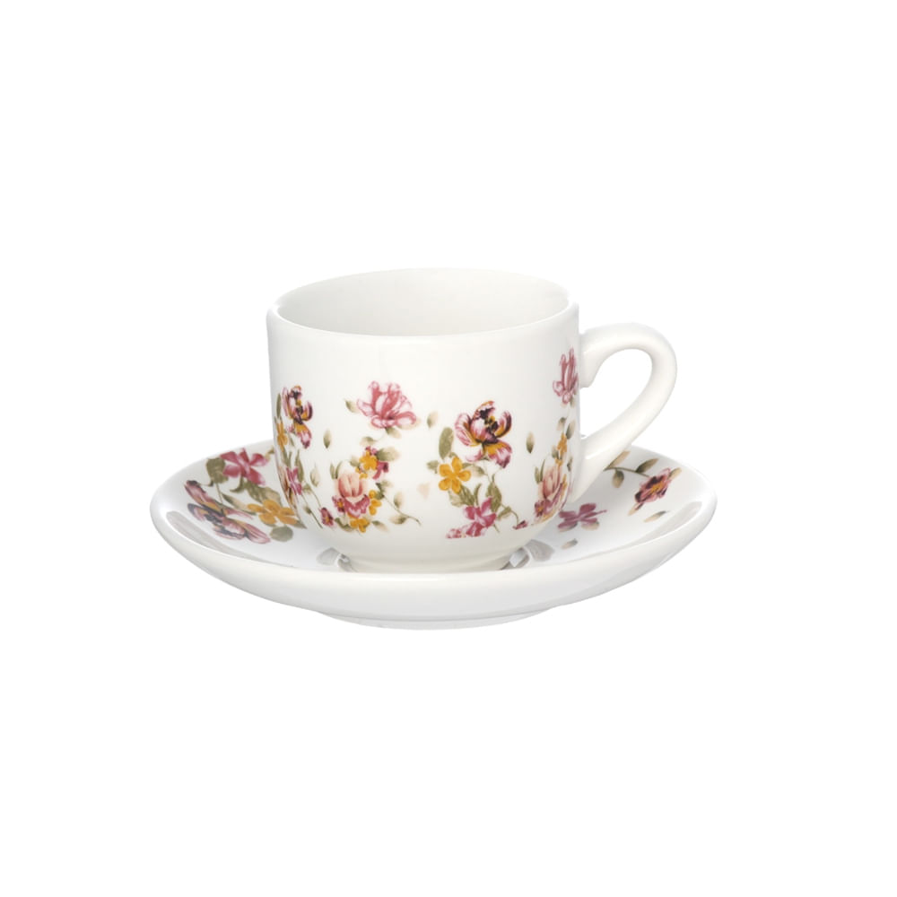 Xícara para Café com Pires de Porcelana Le Jardi 90 ml 6 Peças Hauskraft