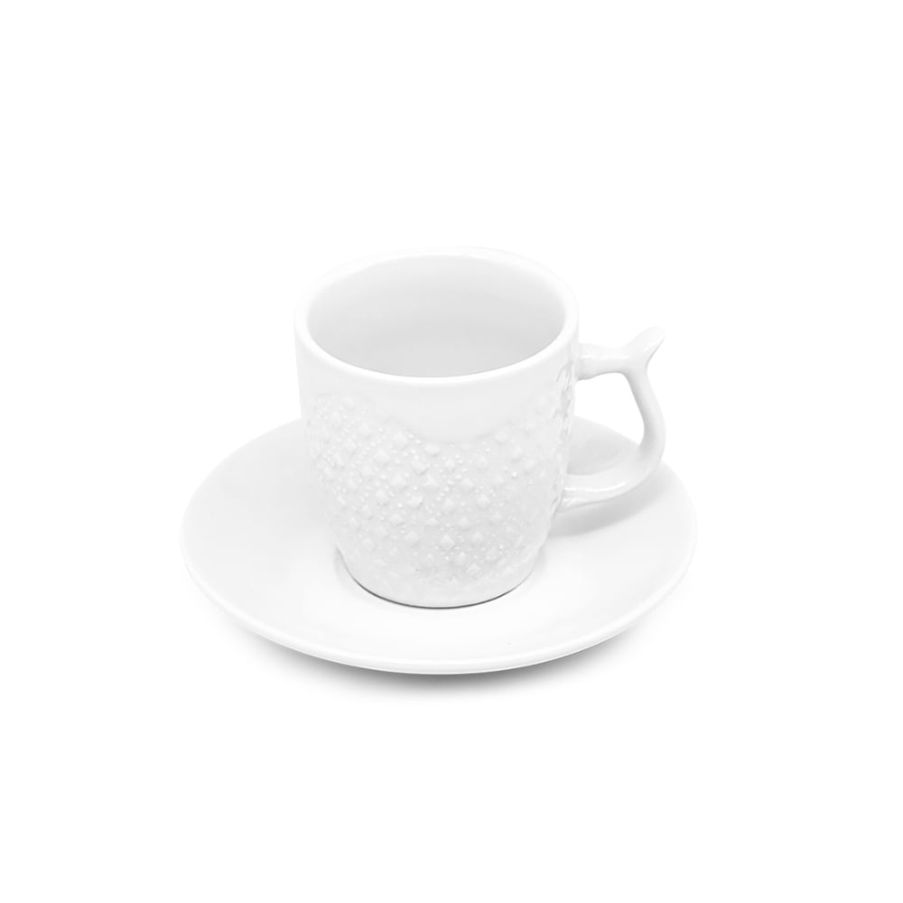 Xicara para Chá com Pires de Porcelana Brixton Branca 150 ml 6 Peças Hauskraft