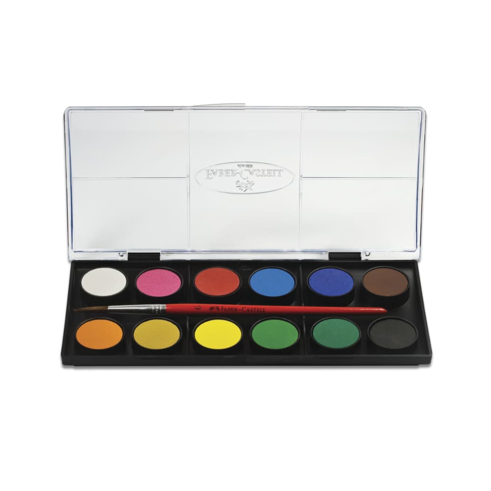 Aquarela em Pastilha com Pincel, Faber-Castell, 12 Cores - 1