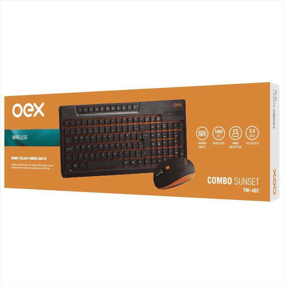 Teclado e Mouse OEX Sunset TM402 Preto e Laranja sem Fio a Pilha AAA - 1