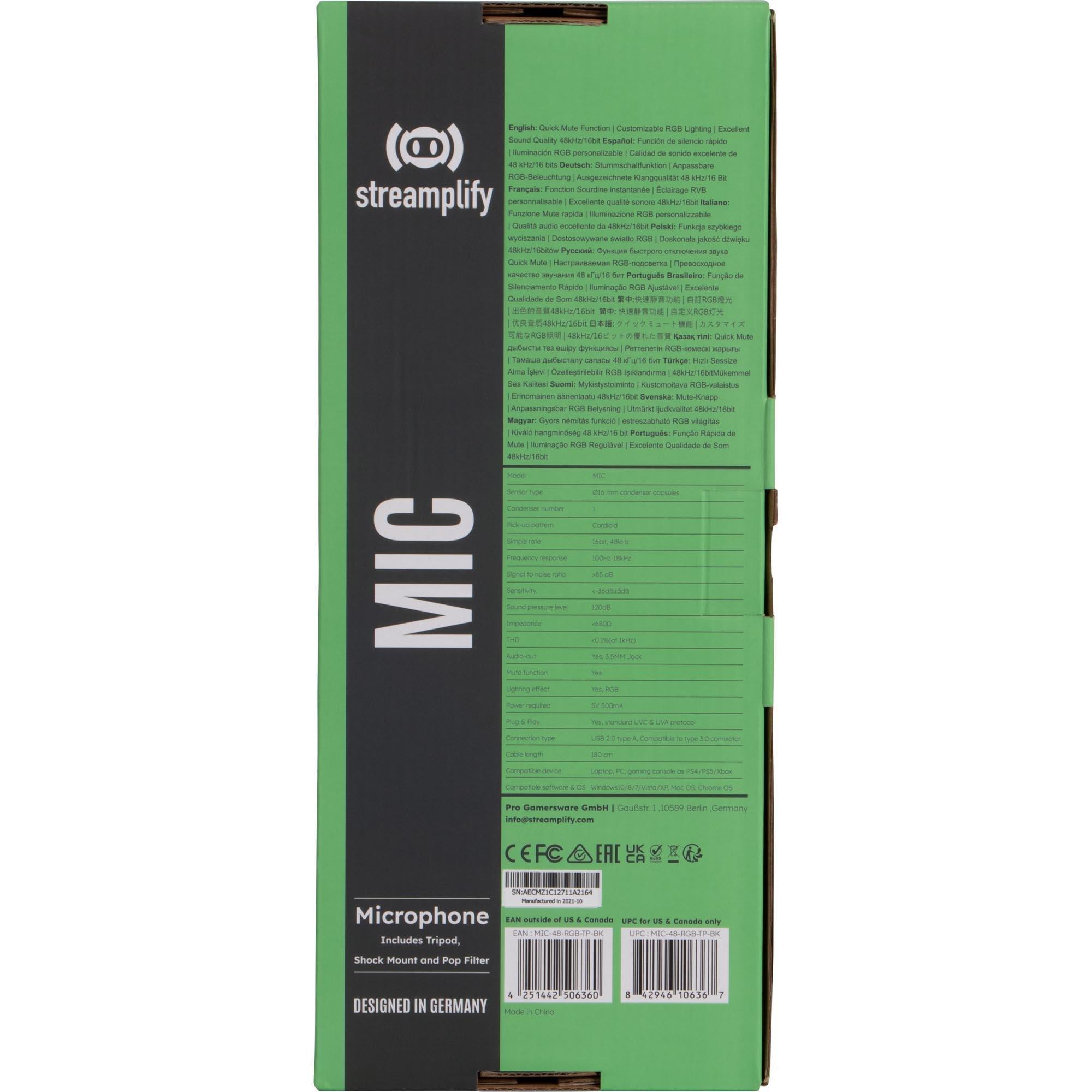 Microfone Gamer Streamplify Mic Tripod Com Tripé Preto RGB - 16