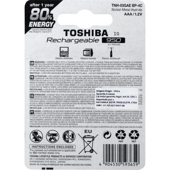 Pilha Recarregável AAA 1,2V 950mAh TNH03GAE (Com4 Pilhas) Toshiba - 6