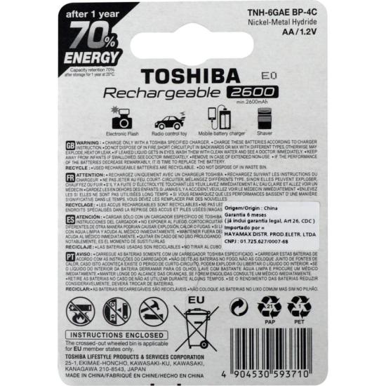 Pilha Recarregável AA 1,2v 2600mAh TNH6GAE (Com4 Pilhas) Toshiba - 6