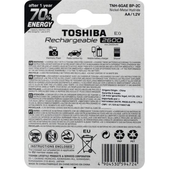 Pilha Recarregável AA 1,2v 2600mAh TNH6GAE (Com2 Pilhas) Toshiba - 5