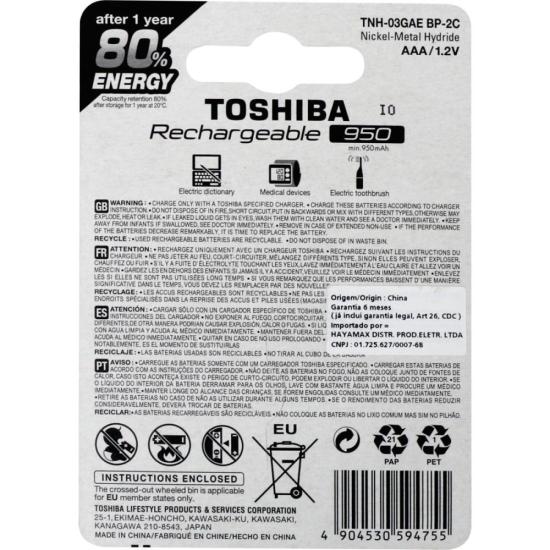 Pilha Recarregável AAA 1,2v 950mAh TNH03GAE (Com2 Pilhas) Toshiba - 6