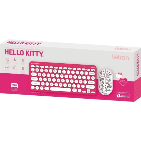 Kit Teclado e Mouse Sem Fio Letron Hello Kitty Rosa - 2