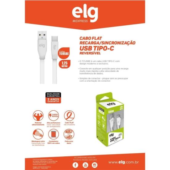 Cabo USB Tipo C TCUSBE 1,25m Branco ELG - 3