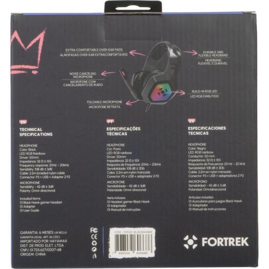 Headset Gamer Fortrek Black Hawk P2 + USB RGB Preto - 7