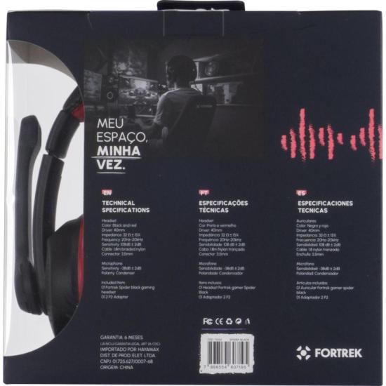 Headset Gamer Fortrek Spider Black P3 Preto/Vermelho - 10