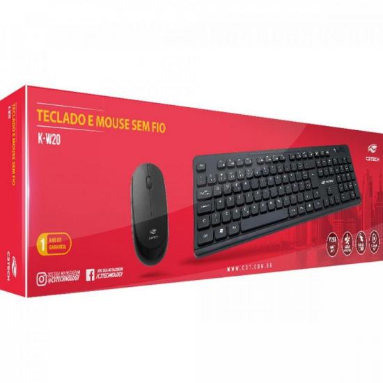 Kit Teclado e Mouse C3Tech K-W20BK Sem Fio Preto - 3