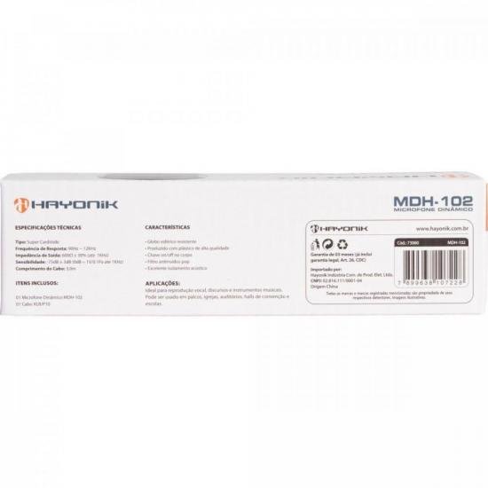 Microfone Hayonik MDH-102 Dinâmico Supercardióide Cabo 3M Preto - 6