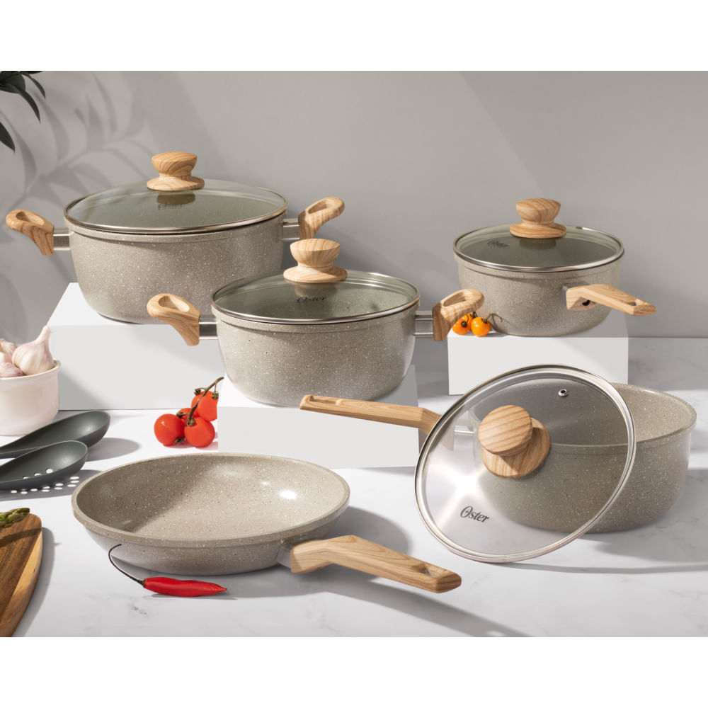 Conjunto Panelas 5 Peças Cerâmica Cinza Dust Oster - 1