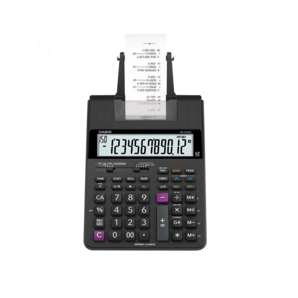 Calculadora Com Bobina Casio HR-100RC 12 Dígitos Bivolt Preta - 1