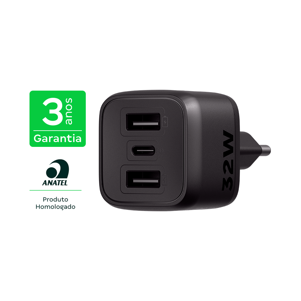 Carregador Ultrarrapido 32W 3 Portas USB Intelbras EC12 - 1