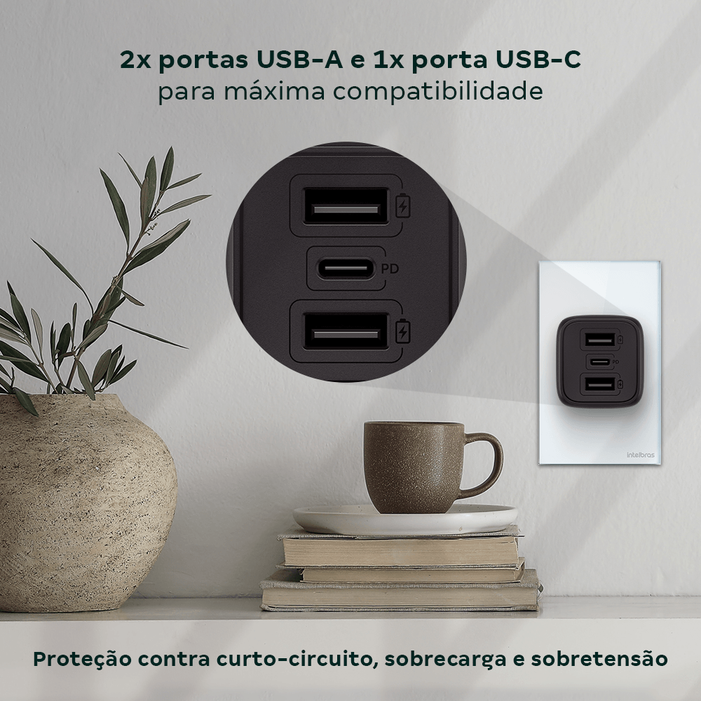 Carregador Ultrarrapido 32W 3 Portas USB Intelbras EC12 - 3