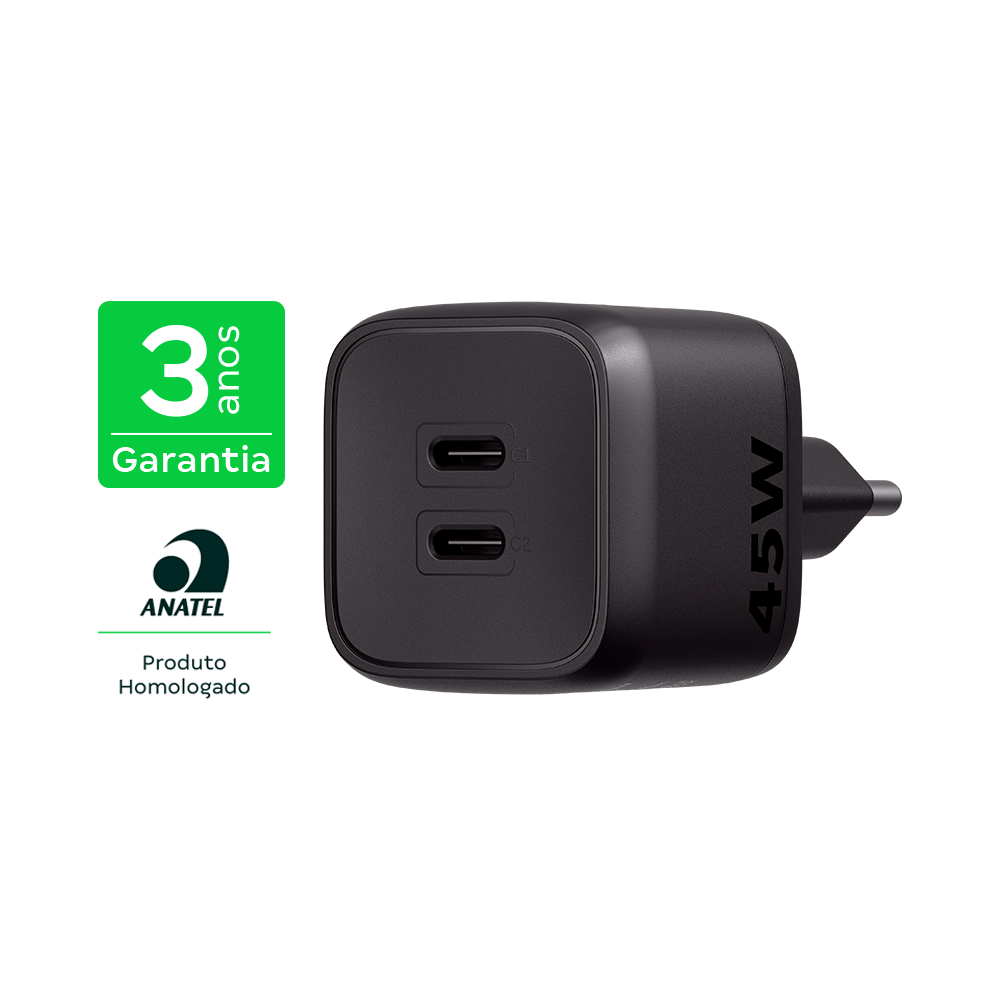 Carregador Ultrarrapido Intelbras 45W 2 Portas USB C GAN - 1