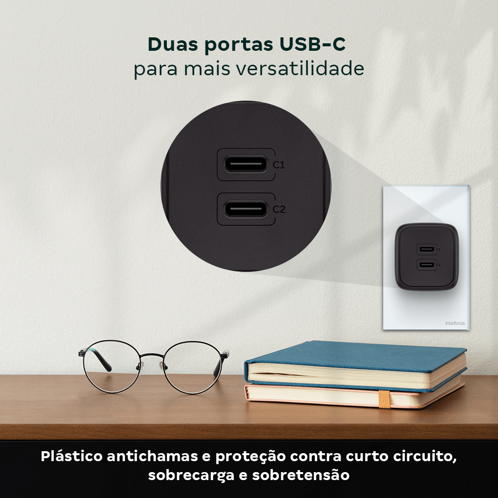 Carregador Ultrarrapido Intelbras 45W 2 Portas USB C GAN - 3